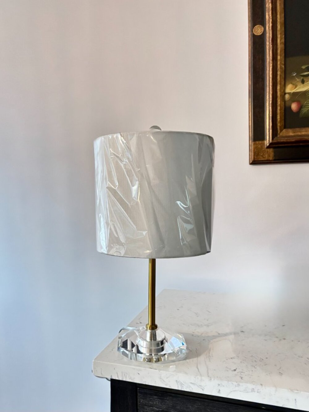 Kate Spade Table Lamp Cut Crystal Base Brushed Brass Stem Minimalist NEW